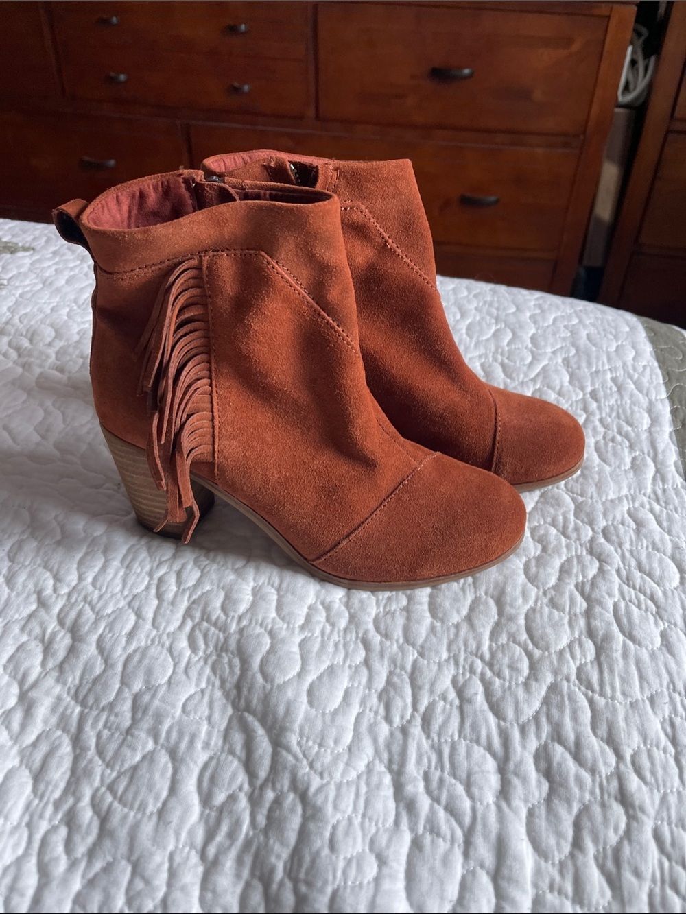 Toms Rust Suede Fringe Ankle Boots